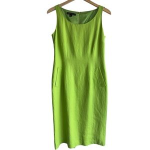 LAFAYETTE 148 | 100%‎ Linen Sheath Dress Sleeveless Scoop Neck Lime Green Midi 6